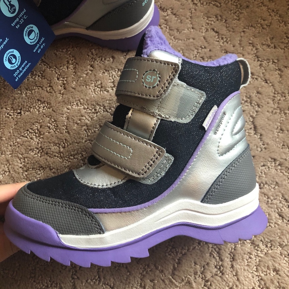 Stride Rite Kids Everest Snow boot shoe purple silver 11 - Picture 3 of 7